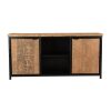 Dressoir Vardo, met 2 deurtjes van licht mangohout en een middenstuk met zwart mangohouten legplanken. Te koop bij Bouwie. Artikelnummer: CMSB001NAT