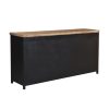 Dressoir Vardo, met 2 deurtjes van licht mangohout en een middenstuk met zwart mangohouten legplanken. Te koop bij Bouwie